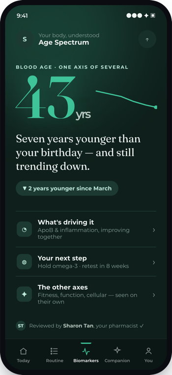 Henova app — Age Spectrum screen